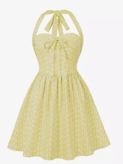 Robe d'été trapèze à rayures col halter et imprimé floral pour femme 2026