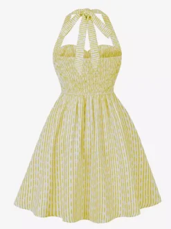 Robe d'été trapèze à rayures col halter et imprimé floral pour femme 2026