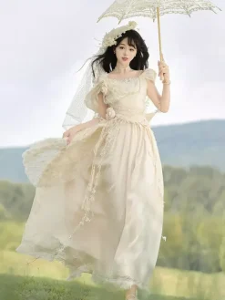 Robe Fairy Lolita à fleurs blanches robe de bal Lolita pour tea party