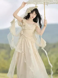 Robe Fairy Lolita à fleurs blanches robe de bal Lolita pour tea party