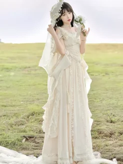 Robe Fairy Lolita à fleurs blanches robe de bal Lolita pour tea party