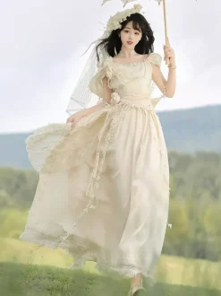 Robe Fairy Lolita à fleurs blanches robe de bal Lolita pour tea party