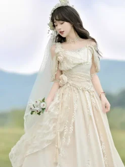 Robe Fairy Lolita à fleurs blanches robe de bal Lolita pour tea party