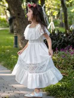 Robe fille de fleur robe cortège enfant ivoire en dentelle