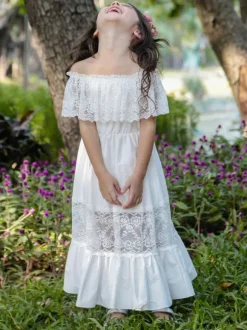 Robe fille de fleur robe cortège enfant ivoire en dentelle