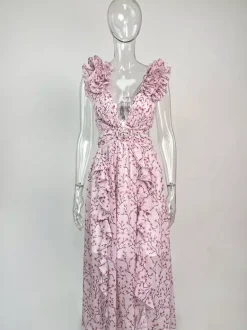 Robe fleurie fluide décolleté plongeant fente haute dos nu maxi robe bohème