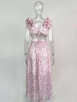 Robe fleurie fluide décolleté plongeant fente haute dos nu maxi robe bohème