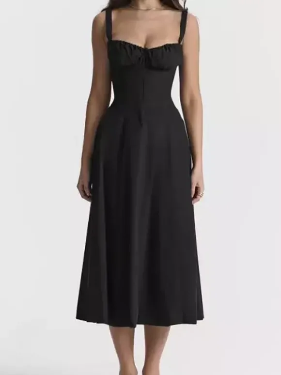 Robe fleurie Robe mi-longue Robes Imprimé floral Bretelles fendues Col Sans manches Cottagecore Été