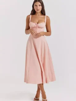Robe fleurie Robe mi-longue Robes Imprimé floral Bretelles fendues Col Sans manches Cottagecore Été