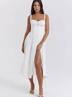 Robe fleurie Robe mi-longue Robes Imprimé floral Bretelles fendues Col Sans manches Cottagecore Été