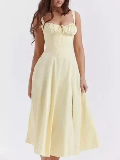 Robe fleurie Robe mi-longue Robes Imprimé floral Bretelles fendues Col Sans manches Cottagecore Été