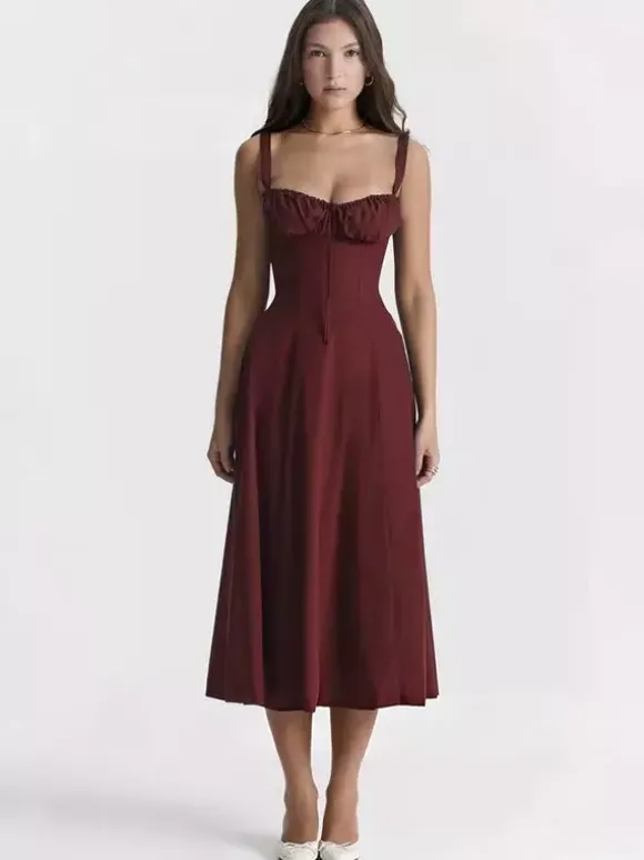 Robe fleurie Robe mi-longue Robes Imprimé floral Bretelles fendues Col Sans manches Cottagecore Été