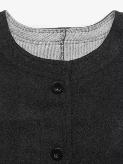 Robe-gilet midi sans manches en laine mélangée gris foncé col rond boutons sur le devant style décontracté