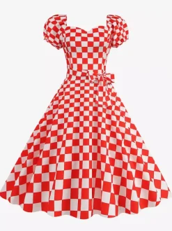 Robe Glamour rétro col en c艙ur manches bouffantes pois robes longues décontractées