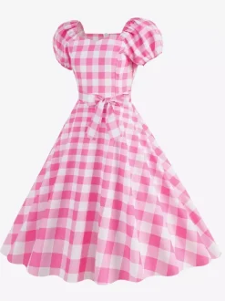 Robe Glamour rétro col en c艙ur manches bouffantes pois robes longues décontractées