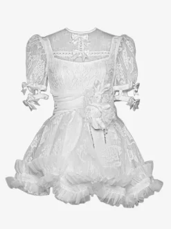 Robe gothique Lolita blanche en dentelle avec n艙ud et volants