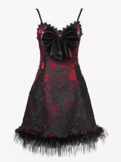 Robe Gothique Lolita Plumes Dentelle Noire JSK