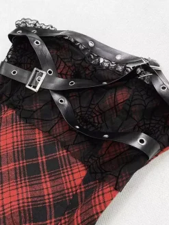 Robe gothique lolita punk à carreaux rouges et noirs corset sans manches robe JSK lolita