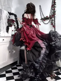 Robe gothique Lolita robe de mariée Lolita rouge avec traîne amovible robe de princesse victorienne très détaillée