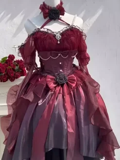 Robe gothique Lolita robe de mariée Lolita rouge avec traîne amovible robe de princesse victorienne très détaillée
