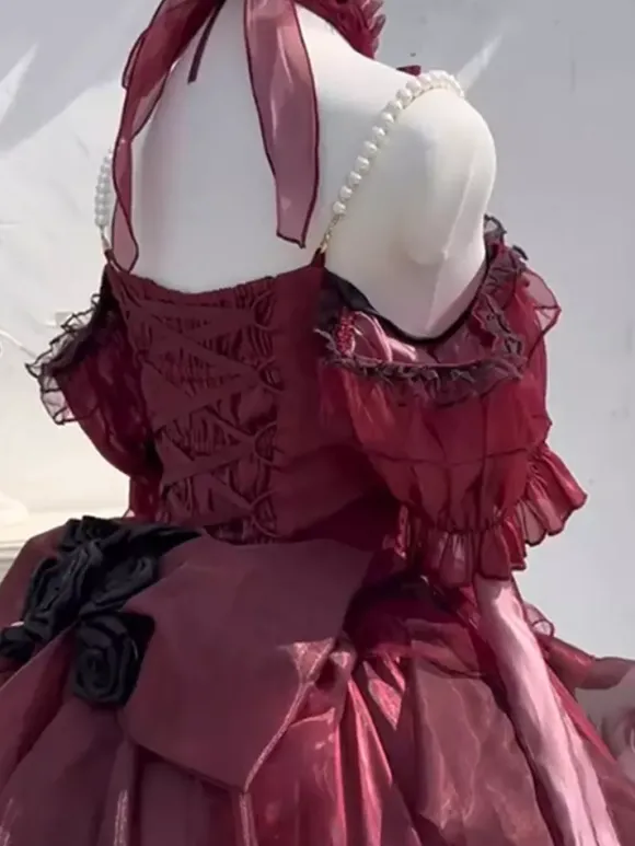 Robe gothique Lolita robe de mariée Lolita rouge avec traîne amovible robe de princesse victorienne très détaillée
