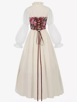 Robe à imprimé floral rétro abricot clair pour costume vintage de soirée