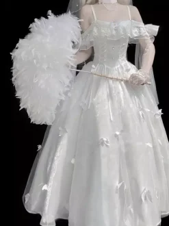 Robe Lolita blanche sans manches avec perles tenue décontractée pour tous les jours mariage Hime