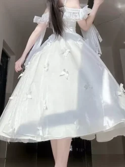 Robe Lolita blanche sans manches avec perles tenue décontractée pour tous les jours mariage Hime