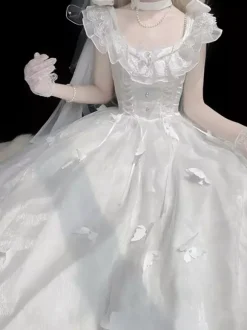 Robe Lolita blanche sans manches avec perles tenue décontractée pour tous les jours mariage Hime