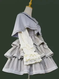 Robe Lolita Classica en polyester à volants sans manches robe Lolita à rayures marron foncé JSK