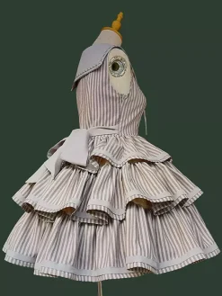 Robe Lolita Classica en polyester à volants sans manches robe Lolita à rayures marron foncé JSK