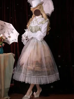 Robe Lolita classique en mousseline de soie volants sans manches imprimé floral bleu classique
