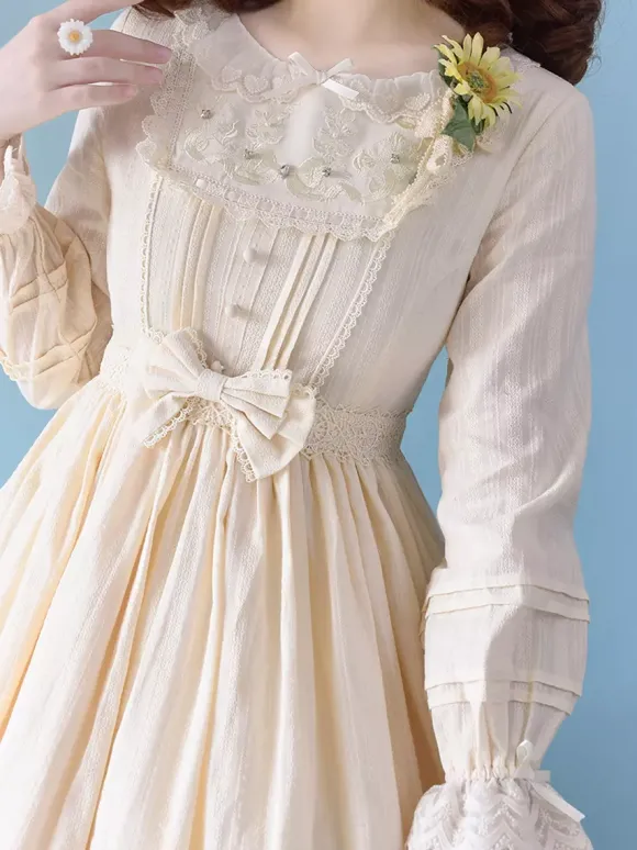 Robe Lolita classique en polyester manches longues vert prairie