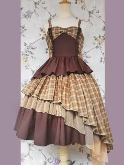 Robe Lolita classique en polyester et dentelle sans manches marron clair