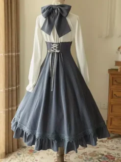 Robe Lolita classique en polyester sans manches à rayures robe Lolita rouge classique
