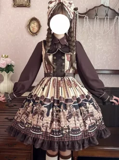 Robe Lolita classique n艙uds en coton robes Lolita jupe pull chocolat sans manches