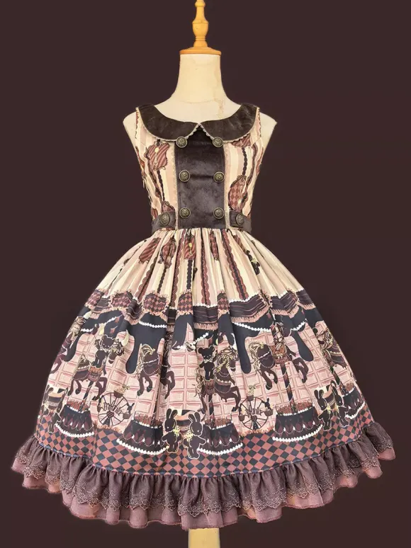 Robe Lolita classique n艙uds en coton robes Lolita jupe pull chocolat sans manches