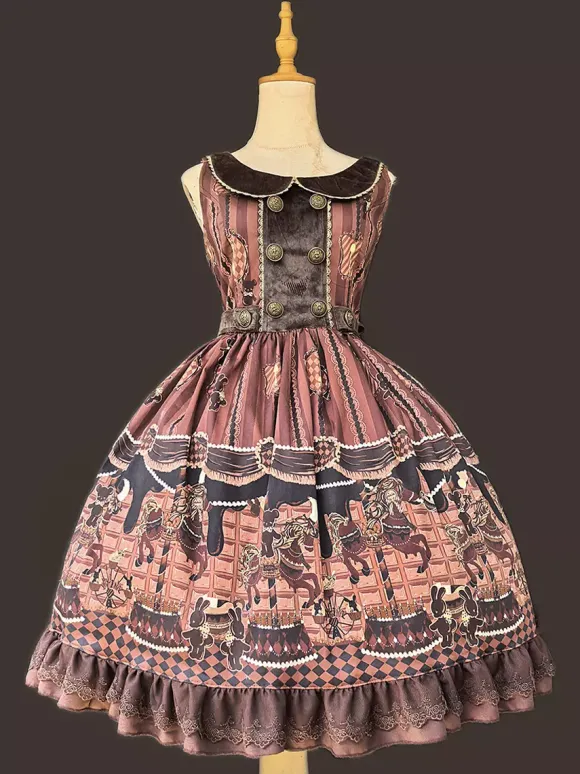 Robe Lolita classique n艙uds en coton robes Lolita jupe pull chocolat sans manches