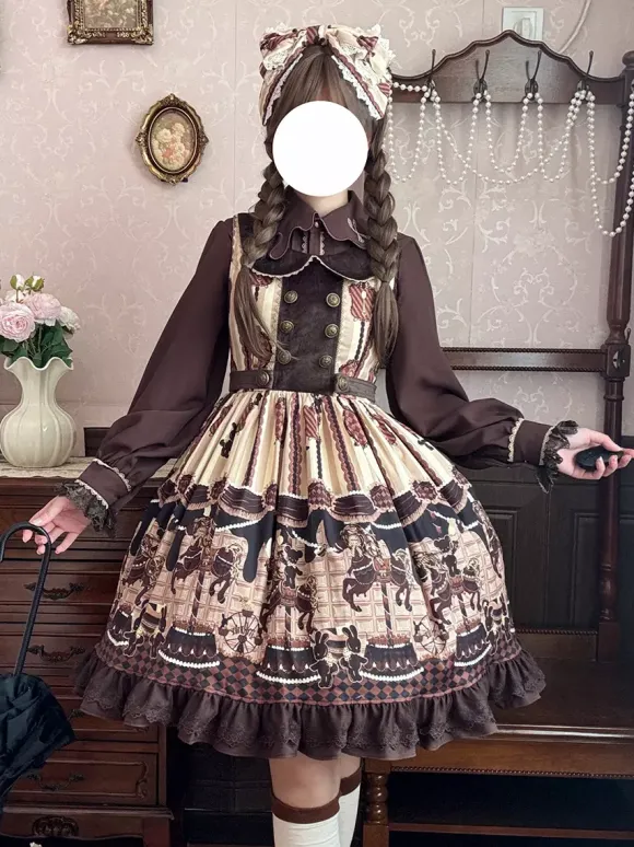 Robe Lolita classique n艙uds en coton robes Lolita jupe pull chocolat sans manches