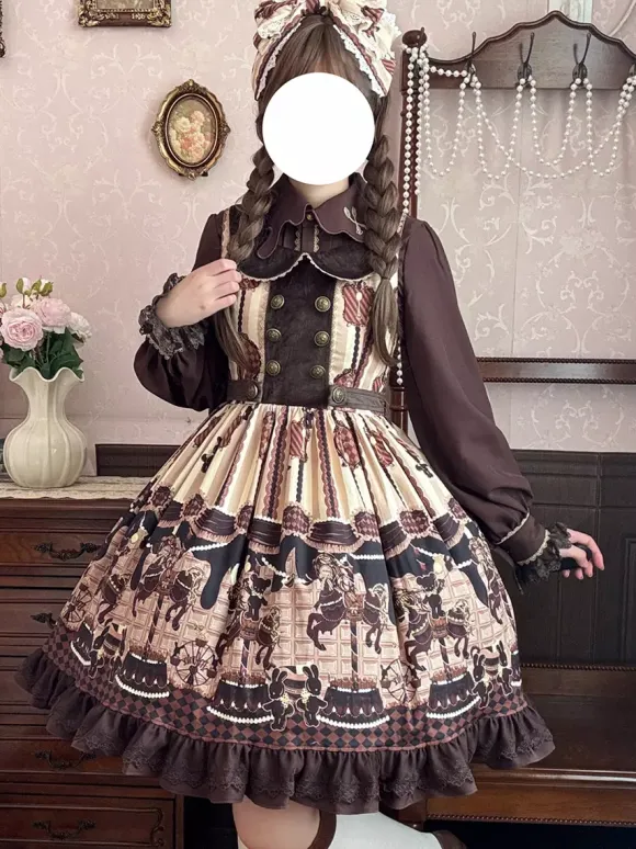 Robe Lolita classique n艙uds en coton robes Lolita jupe pull chocolat sans manches