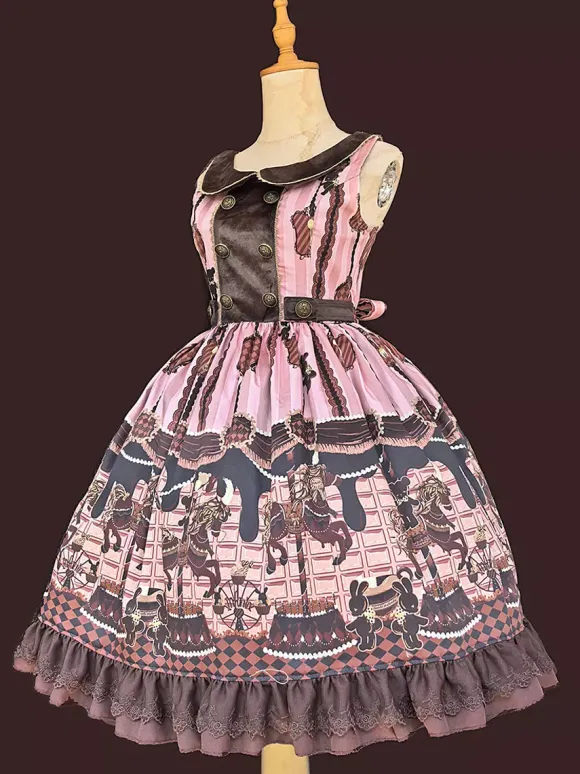 Robe Lolita classique n艙uds en coton robes Lolita jupe pull chocolat sans manches