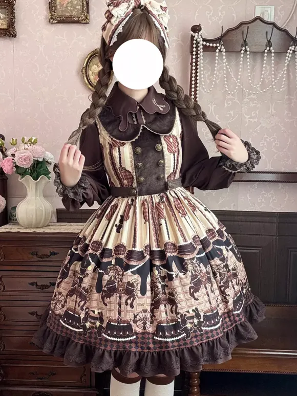 Robe Lolita classique n艙uds en coton robes Lolita jupe pull chocolat sans manches