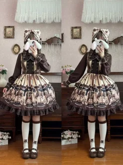Robe Lolita classique n艙uds en coton robes Lolita jupe pull chocolat sans manches