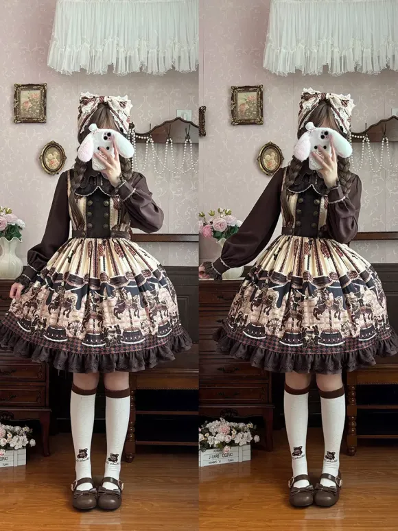 Robe Lolita classique n艙uds en coton robes Lolita jupe pull chocolat sans manches