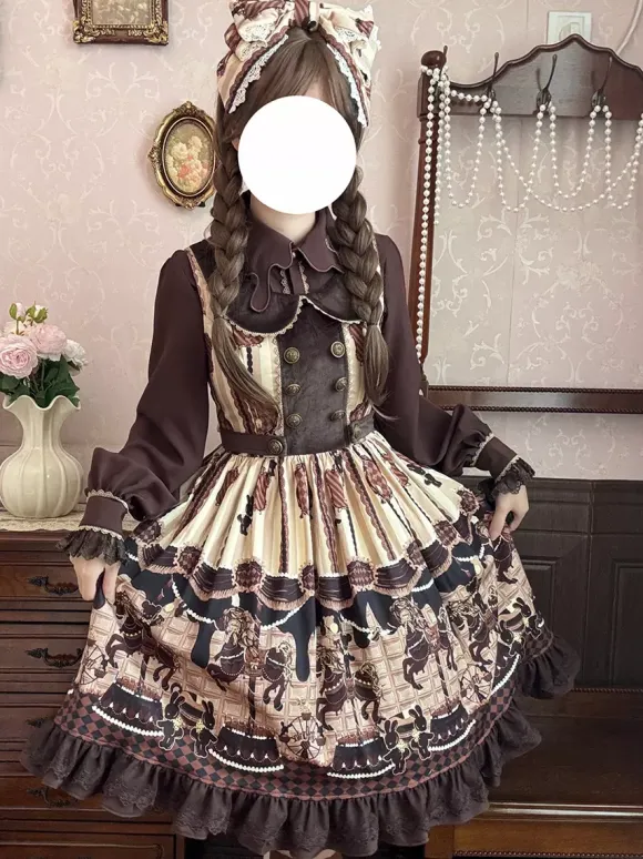 Robe Lolita classique n艙uds en coton robes Lolita jupe pull chocolat sans manches
