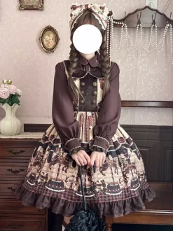 Robe Lolita classique n艙uds en coton robes Lolita jupe pull chocolat sans manches