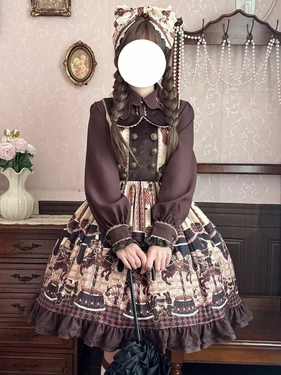 Robe Lolita classique n艙uds en coton robes Lolita jupe pull chocolat sans manches