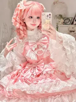 Robe Lolita douce en polyester sans manches volants multicouches n艙ud papillon tenue de soirée Hime Lolita JSK