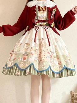 Robe Lolita douce en polyester avec n艙uds sans manches Robe Lolita de Noël douce