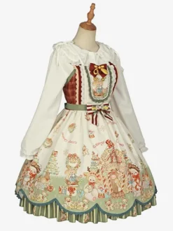 Robe Lolita douce en polyester avec n艙uds sans manches Robe Lolita de Noël douce